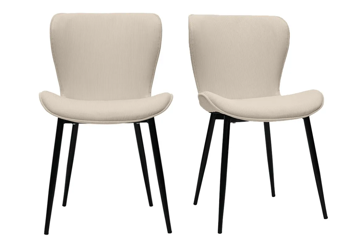 Chaises design en tissu velours côtelé beige et métal noir (lot de 2) ADDICT