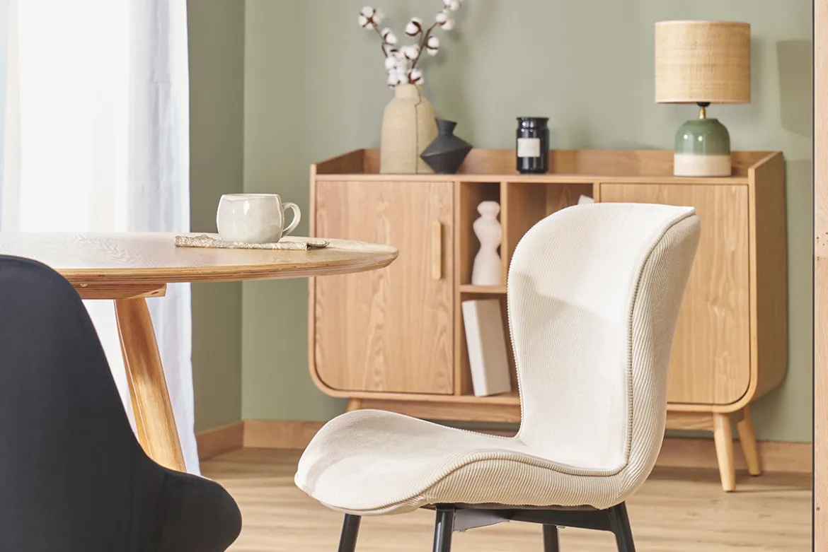 Chaises design en tissu velours côtelé beige et métal noir (lot de 2) ADDICT