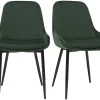 Chaises design en tissu velours vert foncé et métal noir (lot de 2) HOLO
