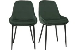 Chaises design en tissu velours vert foncé et métal noir (lot de 2) HOLO
