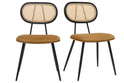 Chaises design en tissu velours bronze, métal noir et cannage rotin (lot de 2) SWANN