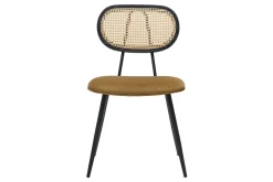 Chaises design en tissu velours bronze, métal noir et cannage rotin (lot de 2) SWANN