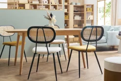 Chaises design en tissu velours bronze, métal noir et cannage rotin (lot de 2) SWANN