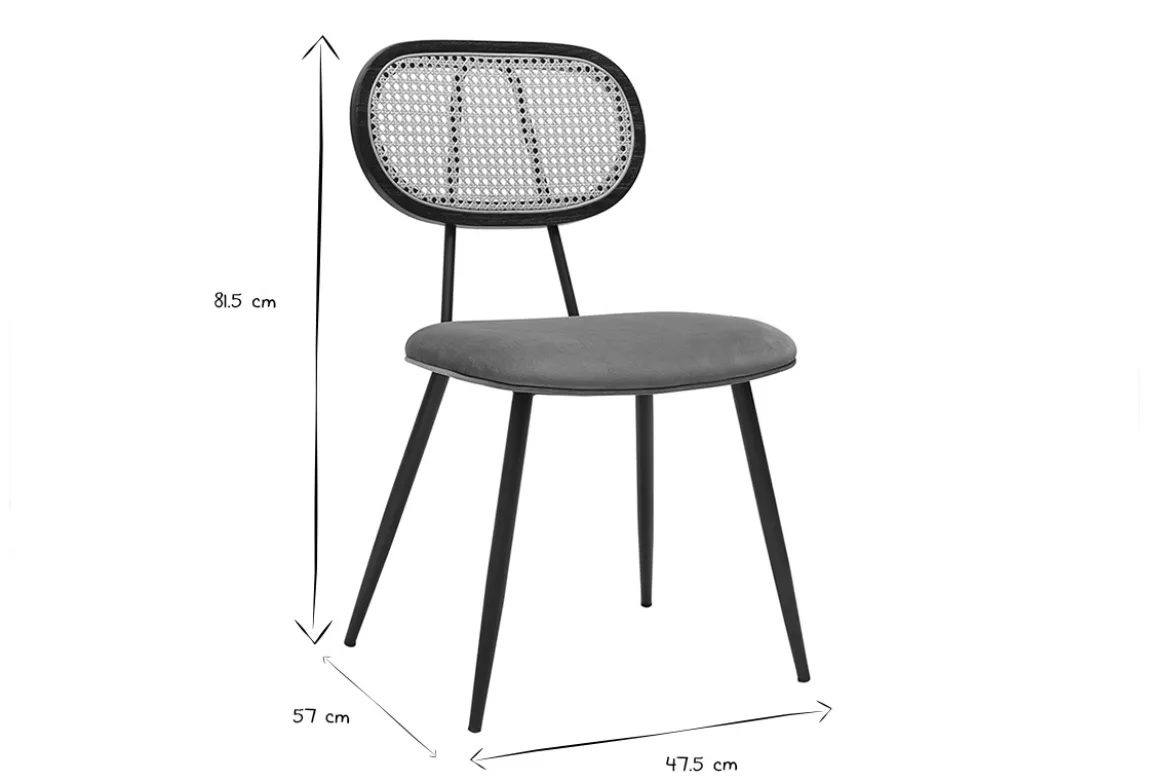 Chaises design en tissu velours bronze, métal noir et cannage rotin (lot de 2) SWANN