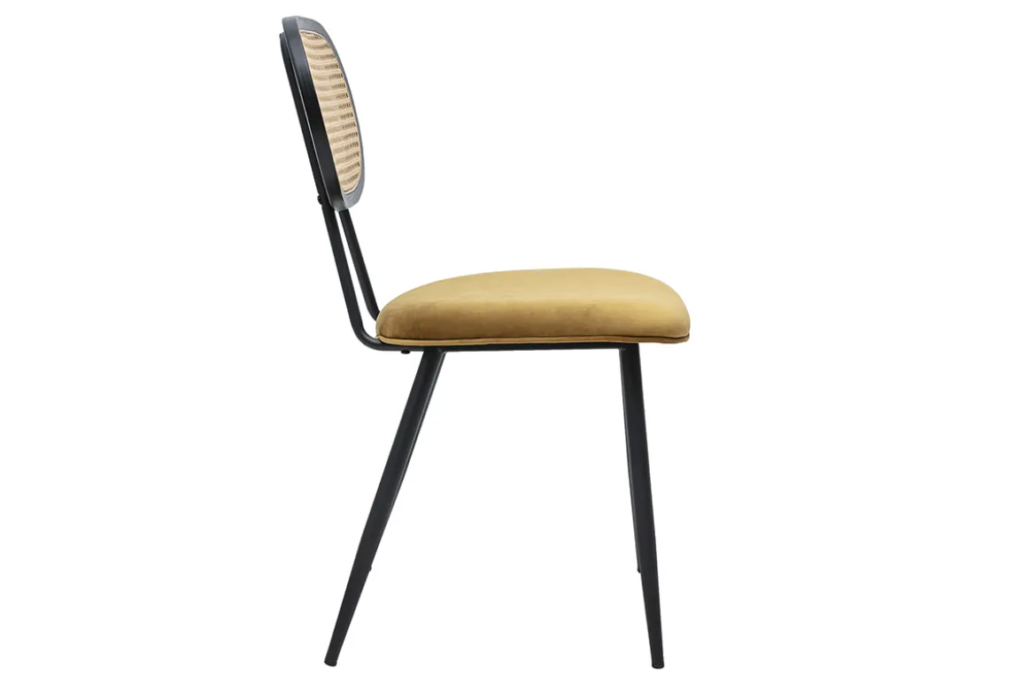 Chaises design en tissu velours bronze, métal noir et cannage rotin (lot de 2) SWANN