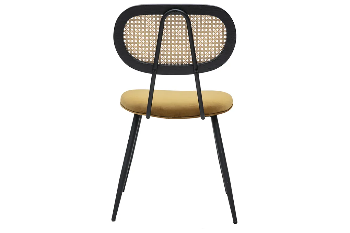 Chaises design en tissu velours bronze, métal noir et cannage rotin (lot de 2) SWANN