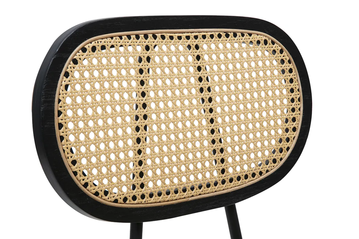 Chaises design en tissu velours bronze, métal noir et cannage rotin (lot de 2) SWANN