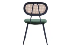 Chaises design en tissu velours vert foncé, métal noir et cannage rotin (lot de 2) SWANN