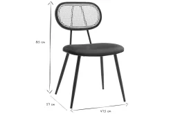 Chaises design en tissu velours vert foncé, métal noir et cannage rotin (lot de 2) SWANN