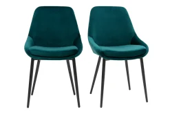 Chaises design en tissu velours bleu pétrole et métal noir (lot de 2) HOLO