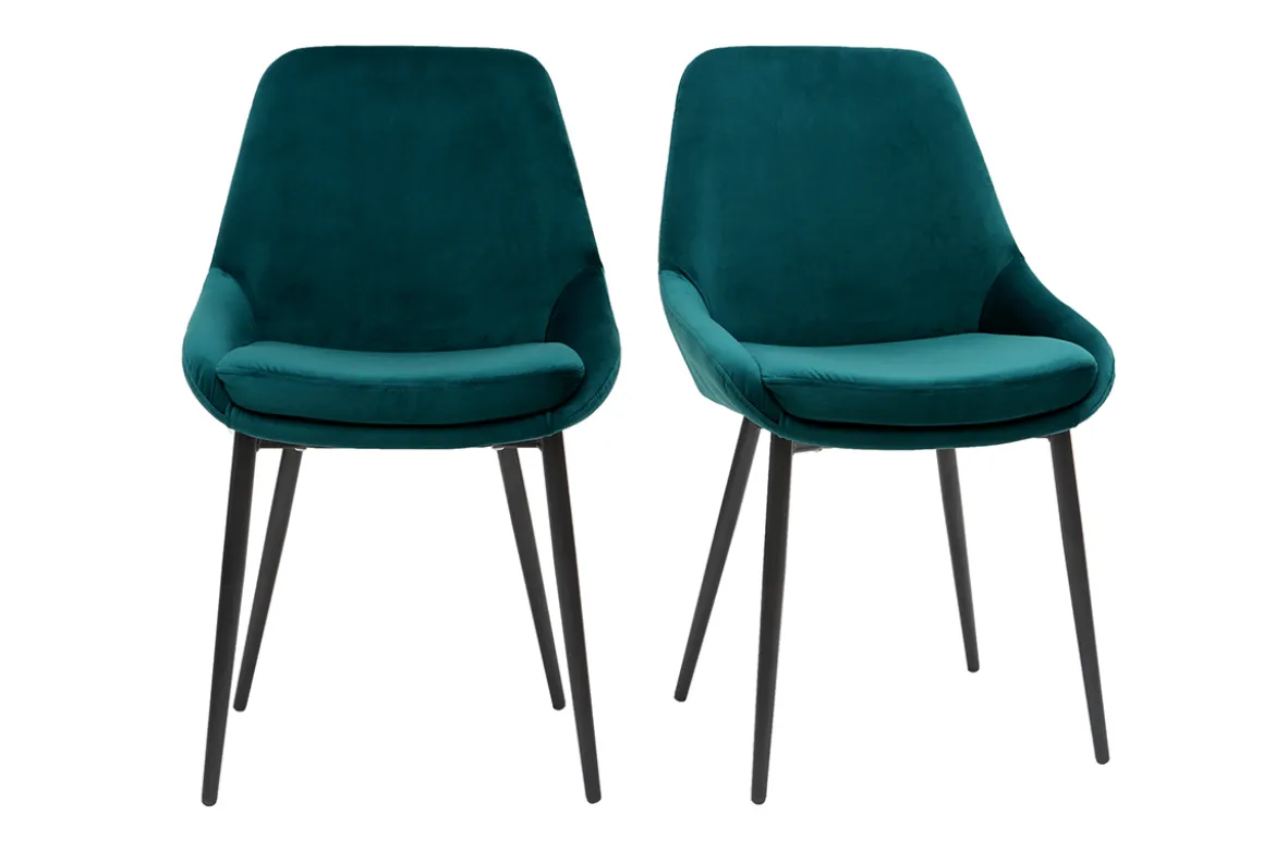 Chaises design en tissu velours bleu pétrole et métal noir (lot de 2) HOLO