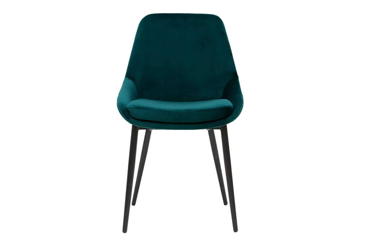 Chaises design en tissu velours bleu pétrole et métal noir (lot de 2) HOLO