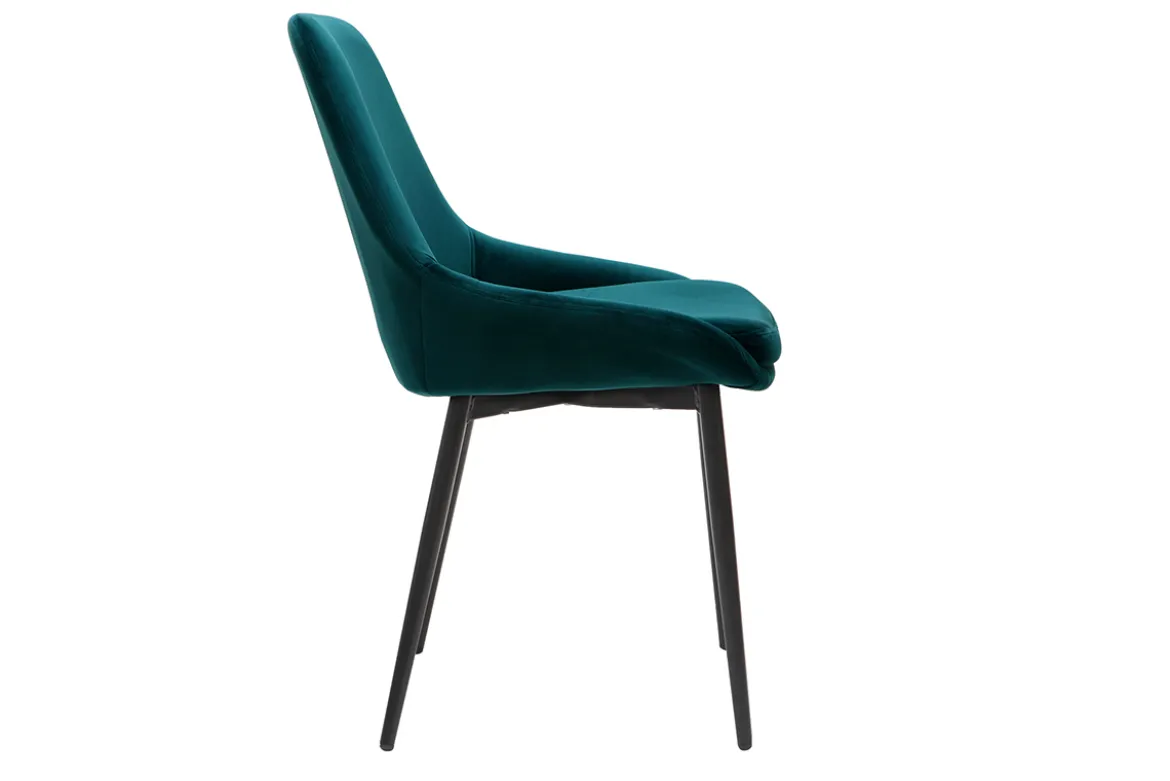Chaises design en tissu velours bleu pétrole et métal noir (lot de 2) HOLO