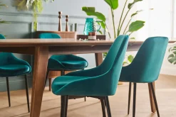 Chaises design en tissu velours bleu pétrole et métal noir (lot de 2) HOLO