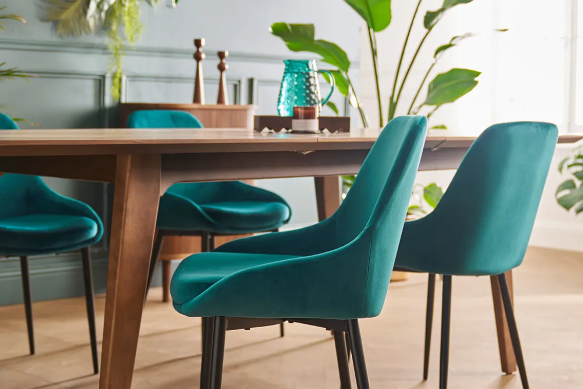 Chaises design en tissu velours bleu pétrole et métal noir (lot de 2) HOLO