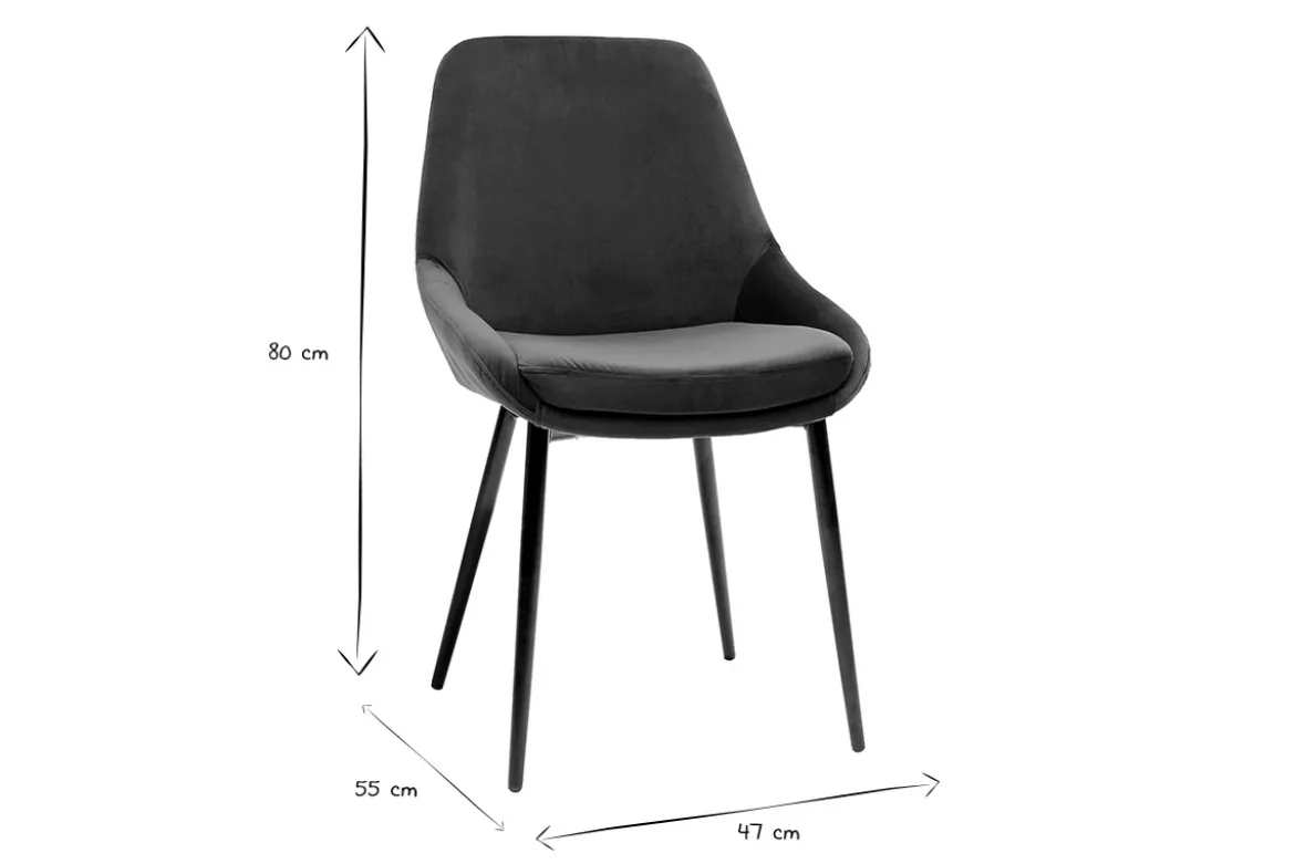 Chaises design en tissu velours bleu pétrole et métal noir (lot de 2) HOLO
