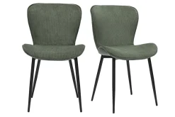 Chaises design en tissu velours côtelé vert kaki et métal noir (lot de 2) ADDICT