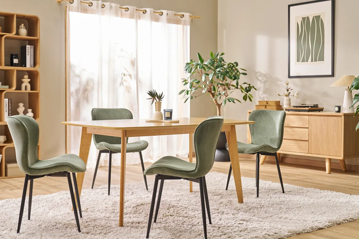 Chaises design en tissu velours côtelé vert kaki et métal noir (lot de 2) ADDICT