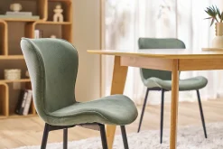 Chaises design en tissu velours côtelé vert kaki et métal noir (lot de 2) ADDICT