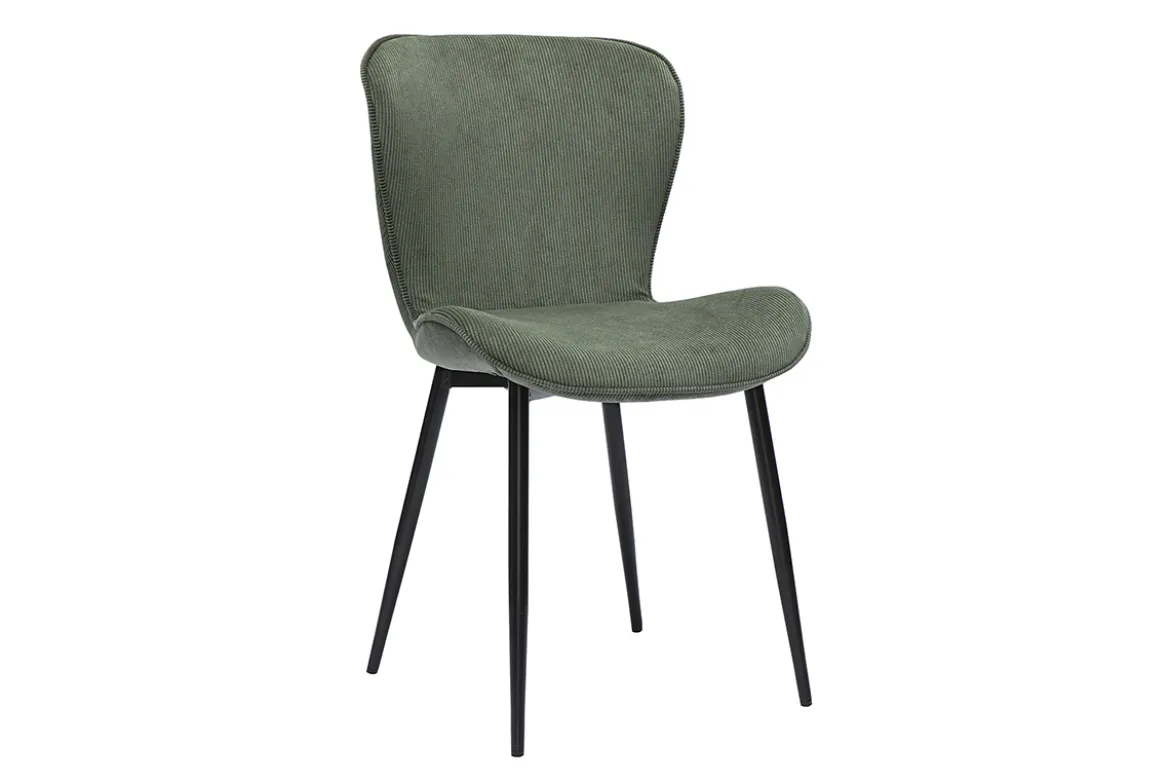 Chaises design en tissu velours côtelé vert kaki et métal noir (lot de 2) ADDICT