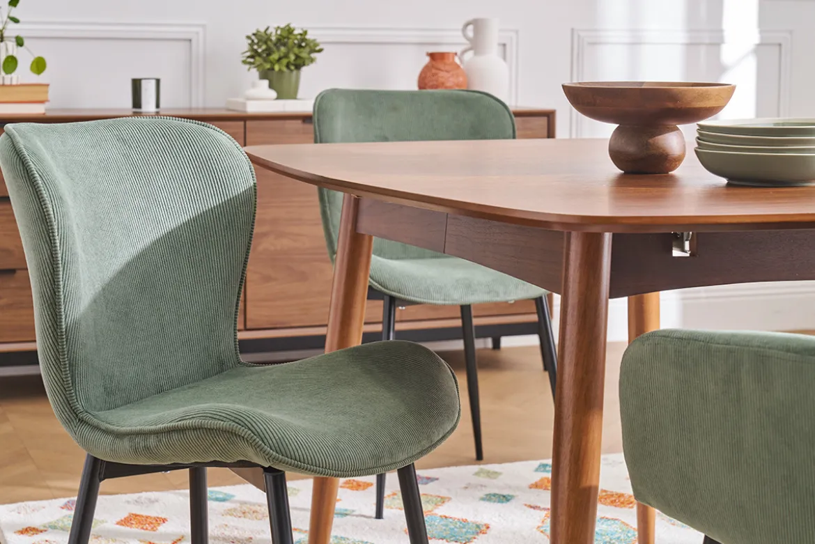 Chaises design en tissu velours côtelé vert kaki et métal noir (lot de 2) ADDICT
