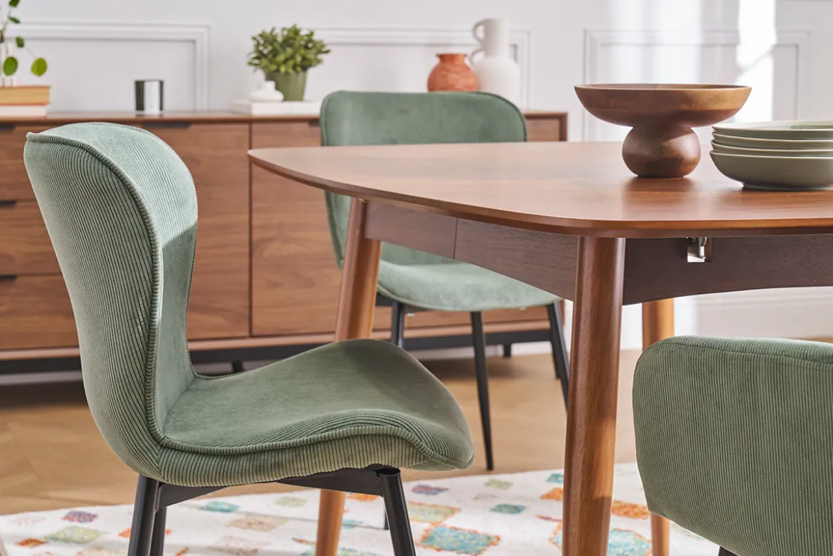 Chaises design en tissu velours côtelé vert kaki et métal noir (lot de 2) ADDICT