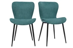 Chaises design en tissu velours côtelé bleu canard et métal noir (lot de 2) ADDICT