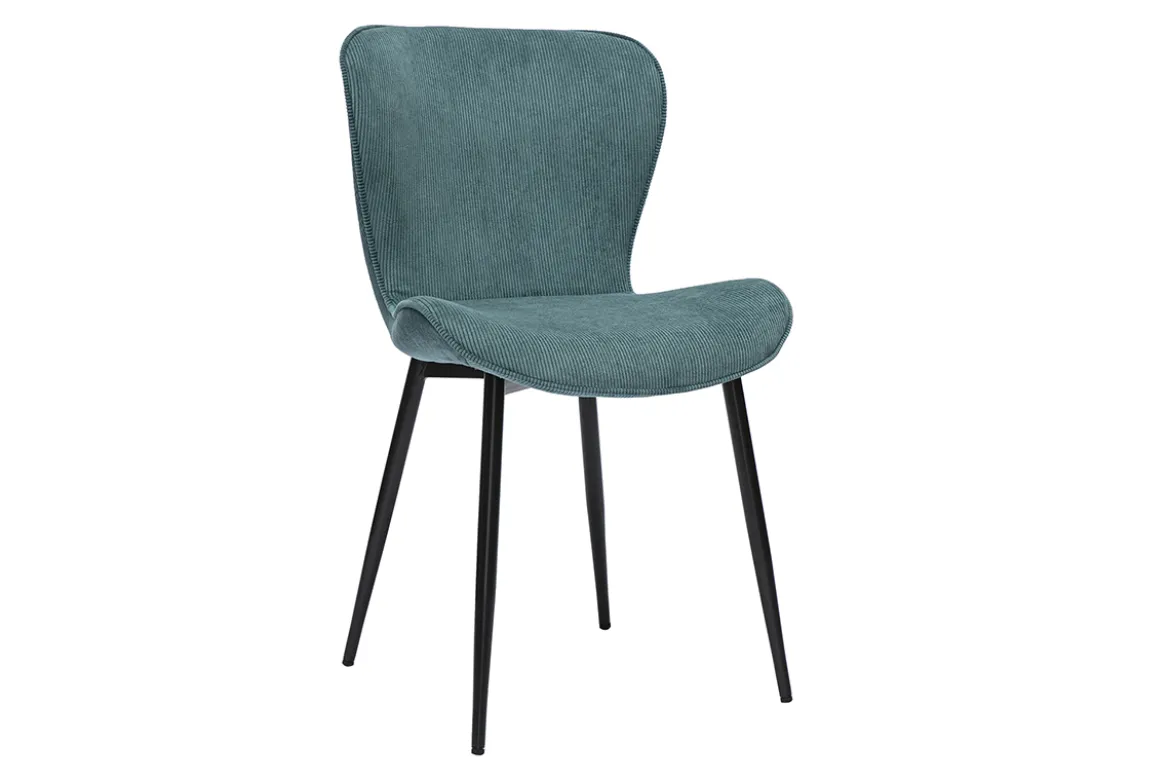 Chaises design en tissu velours côtelé bleu canard et métal noir (lot de 2) ADDICT