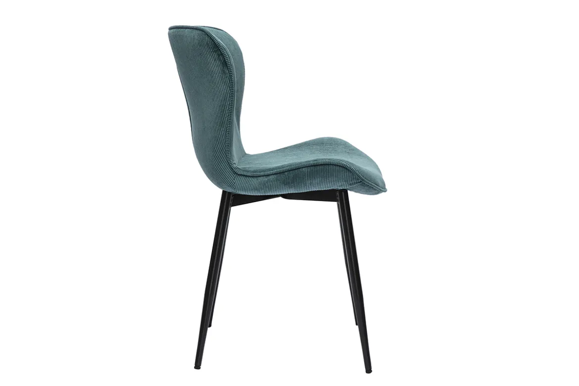 Chaises design en tissu velours côtelé bleu canard et métal noir (lot de 2) ADDICT