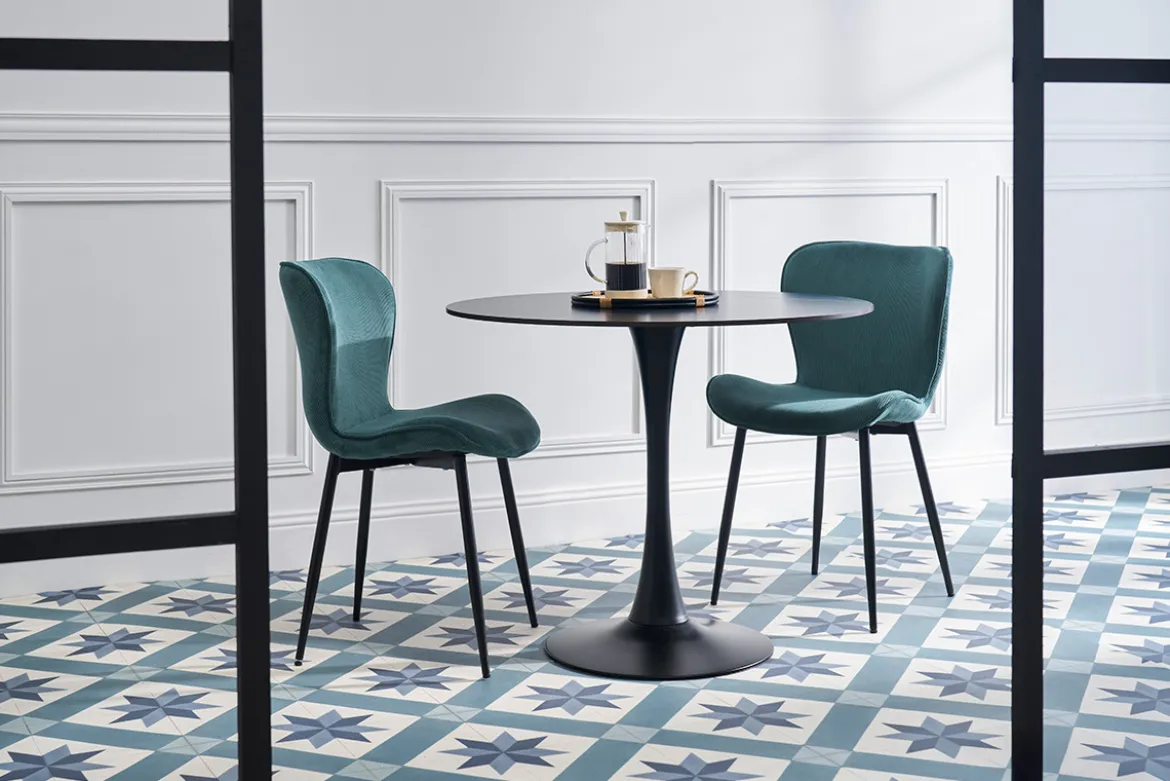 Chaises design en tissu velours côtelé bleu canard et métal noir (lot de 2) ADDICT
