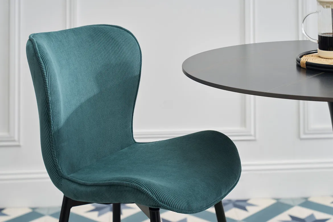 Chaises design en tissu velours côtelé bleu canard et métal noir (lot de 2) ADDICT