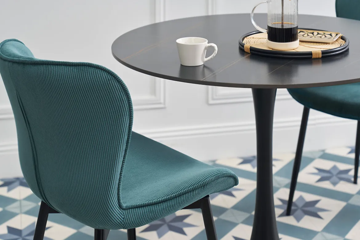 Chaises design en tissu velours côtelé bleu canard et métal noir (lot de 2) ADDICT