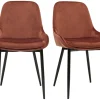 Chaises design en tissu velours rouge tomette et métal noir (lot de 2) HOLO