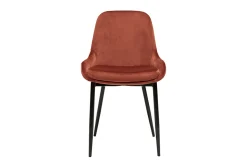 Chaises design en tissu velours rouge tomette et métal noir (lot de 2) HOLO