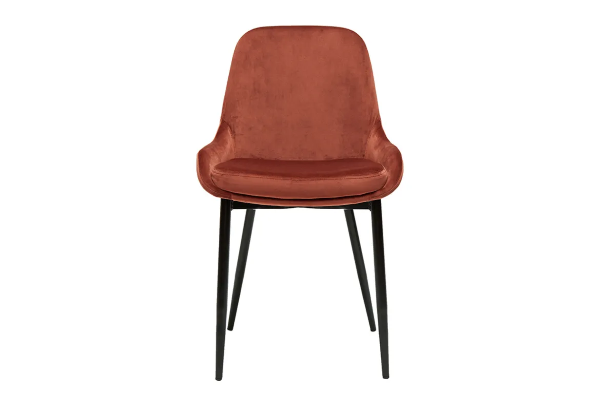 Chaises design en tissu velours rouge tomette et métal noir (lot de 2) HOLO