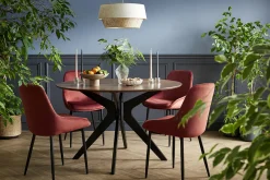 Chaises design en tissu velours rouge tomette et métal noir (lot de 2) HOLO