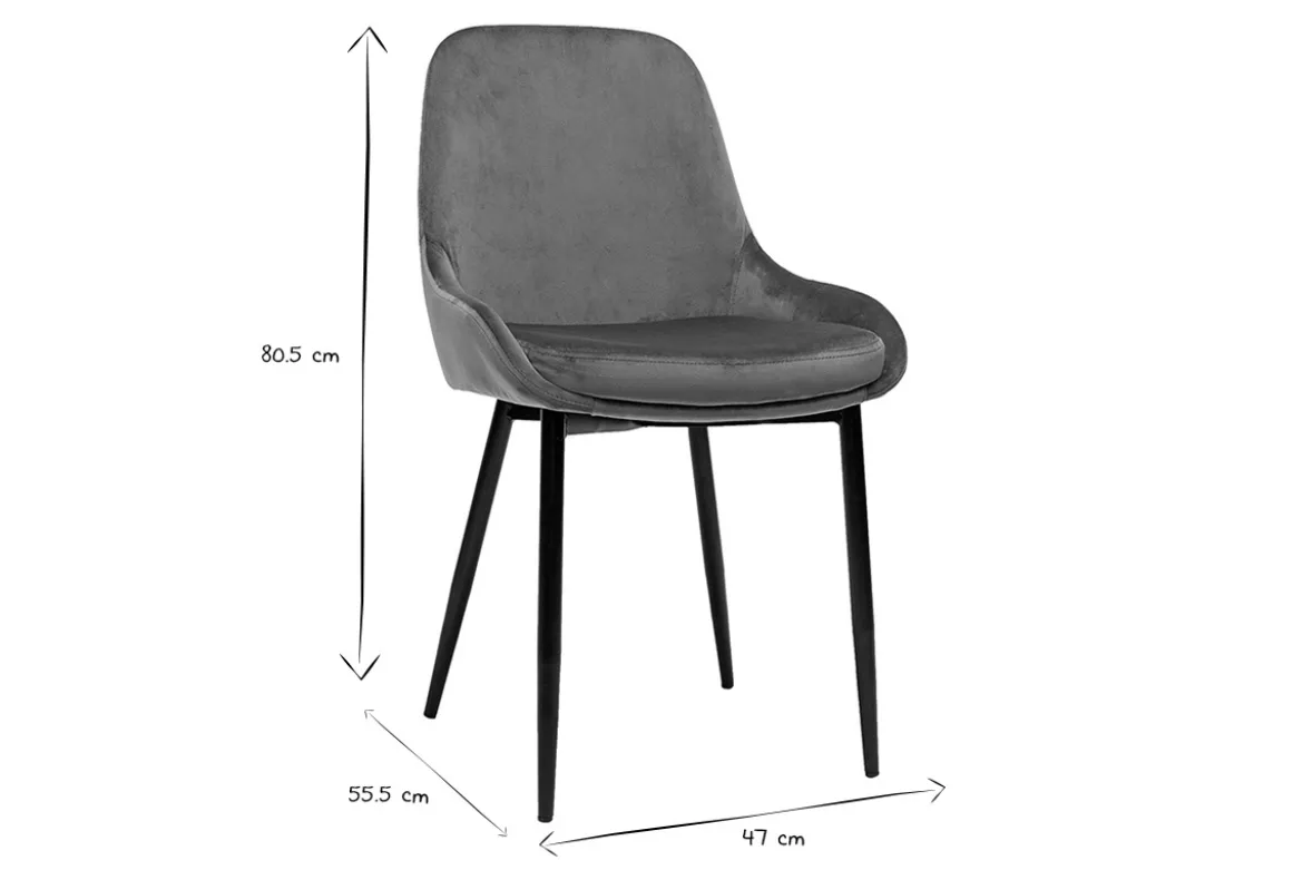 Chaises design en tissu velours rouge tomette et métal noir (lot de 2) HOLO