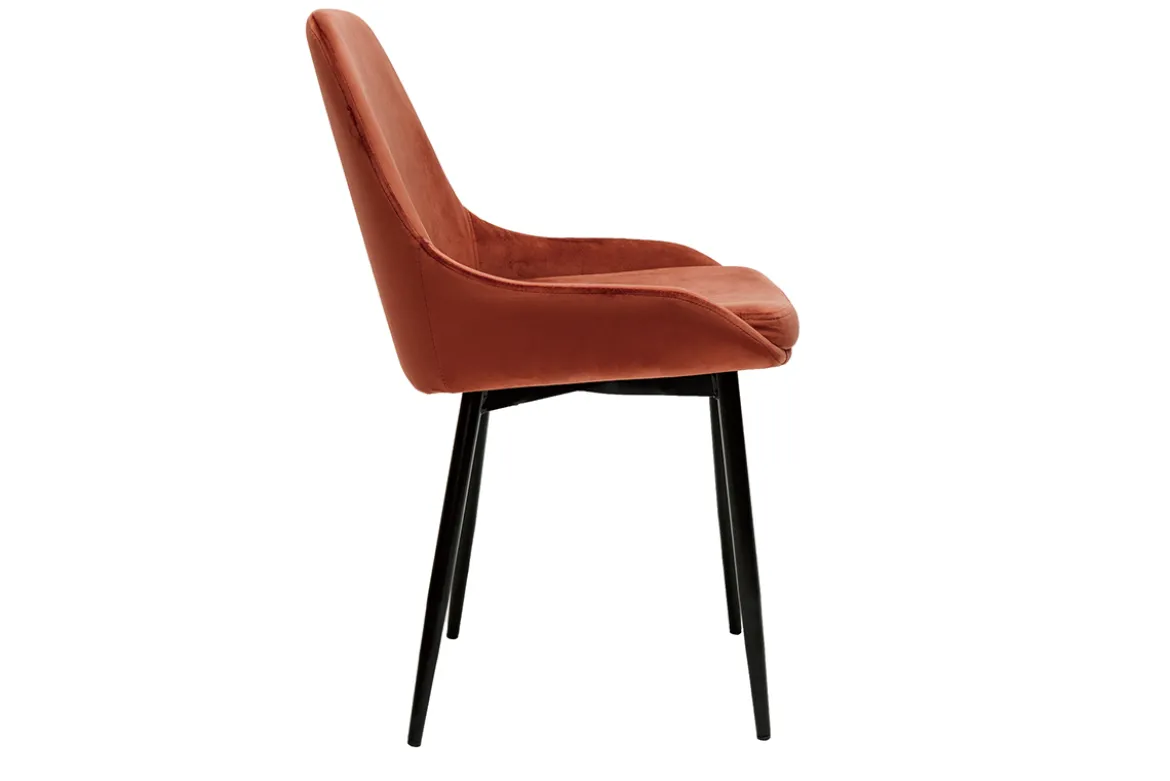 Chaises design en tissu velours rouge tomette et métal noir (lot de 2) HOLO