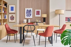 Chaises design en tissu velours rouge tomette et métal noir (lot de 2) HOLO