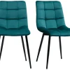Chaises design en tissu velours bleu canard et métal noir (lot de 2) MAXWELL