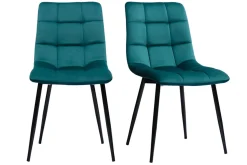 Chaises design en tissu velours bleu canard et métal noir (lot de 2) MAXWELL
