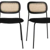 Chaises design en velours noir, métal noir et cannage rotin (lot de 2) MIRANDA