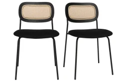 Chaises design en velours noir, métal noir et cannage rotin (lot de 2) MIRANDA