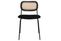 Chaises design en velours noir, métal noir et cannage rotin (lot de 2) MIRANDA