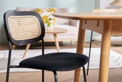 Chaises design en velours noir, métal noir et cannage rotin (lot de 2) MIRANDA