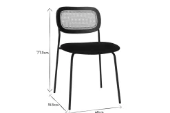 Chaises design en velours noir, métal noir et cannage rotin (lot de 2) MIRANDA