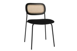 Chaises design en velours noir, métal noir et cannage rotin (lot de 2) MIRANDA