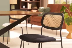 Chaises design en velours noir, métal noir et cannage rotin (lot de 2) MIRANDA