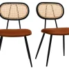 Chaises design en velours terre brûlée, métal noir et cannage rotin (lot de 2) SWANN