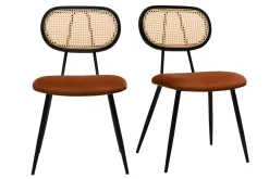 Chaises design en velours terre brûlée, métal noir et cannage rotin (lot de 2) SWANN